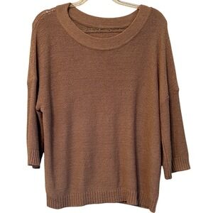E & M Womens Rust Brown Open Keyhole Back Textured Knit Sweater Medium
